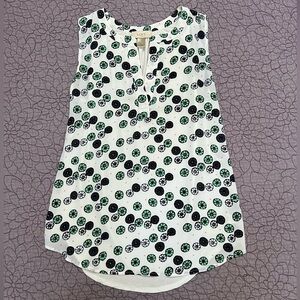 LOFT Patterned Blouse in White with Black and Green Flowers